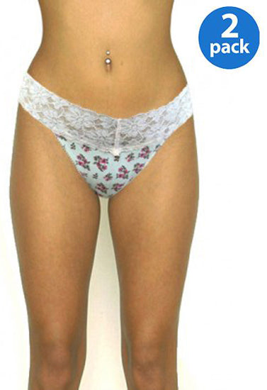 Pk Of 2 No Secret Floral Print V Cut Lace Thong Panty - Pionie