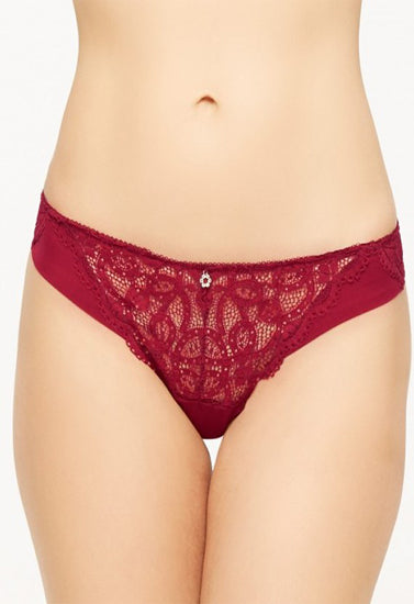 Presence Maroon Thread Embroidery Seductive Lace Thong - Pionie