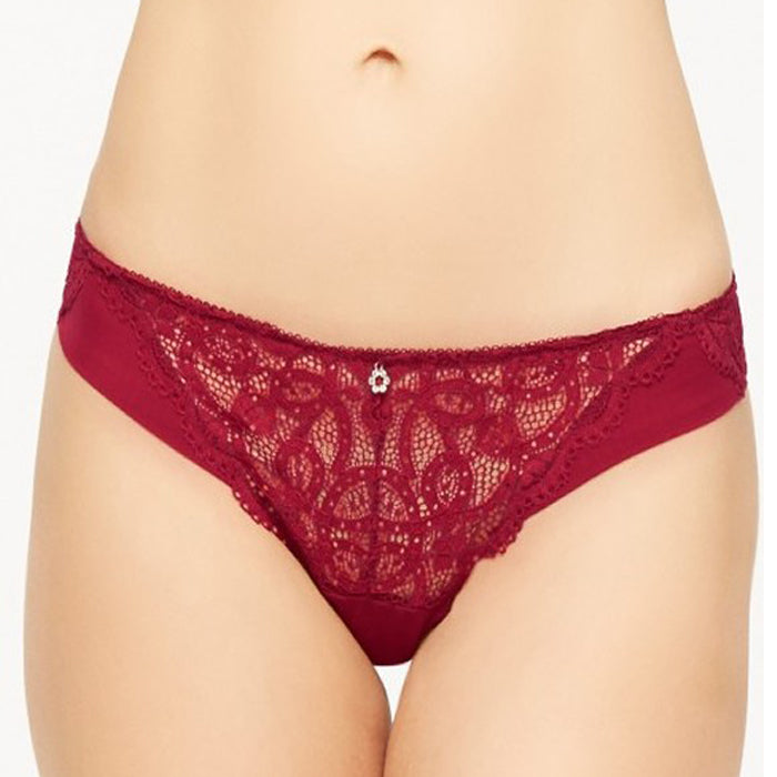 Presence Maroon Thread Embroidery Seductive Lace Thong - Pionie