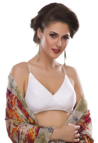 Pure cotton wire free white bra for summers - Pionie