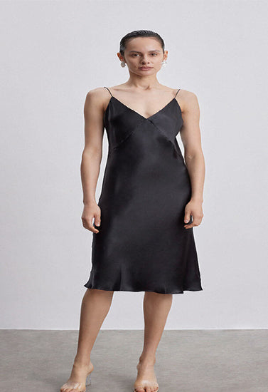 Silk Slip V-Neck Cocktail Party Dress - Pionie