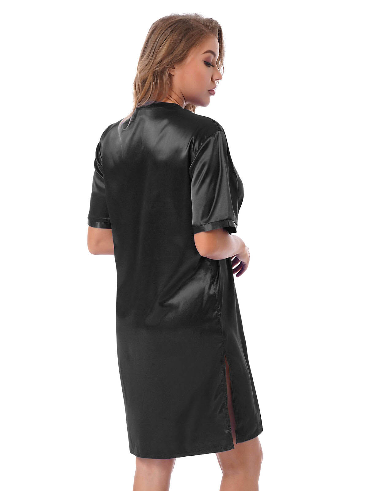 Silk satin sexy black short sleepwear - Pionie