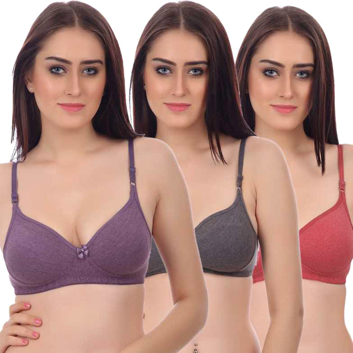 Soft & Cozy Cotton Bra-Pk Of 3 - Pionie