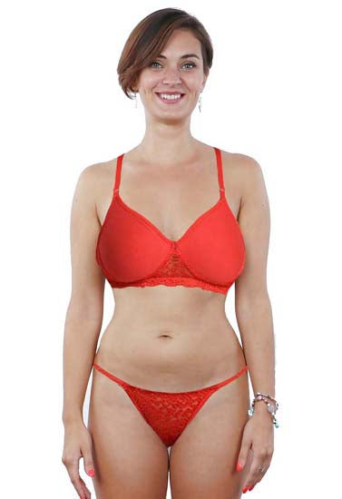 Sexy red padded bra thong set - Pionie