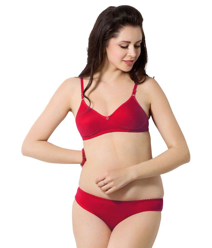 Cute Solid Red Pure Cotton Bra Panty Set - Pionie