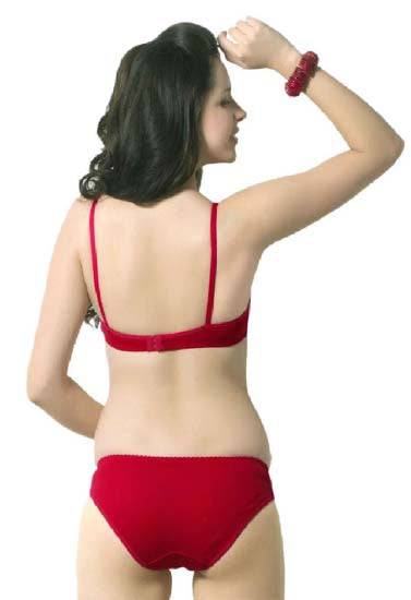 Cute Solid Red Pure Cotton Bra Panty Set - Pionie