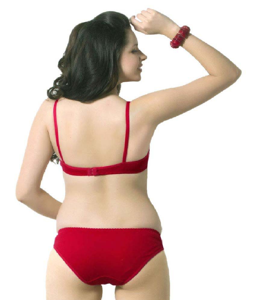 Cute Solid Red Pure Cotton Bra Panty Set - Pionie