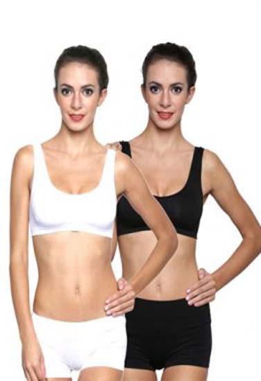 Black White Medium Support Sports Bra Sets - Pionie