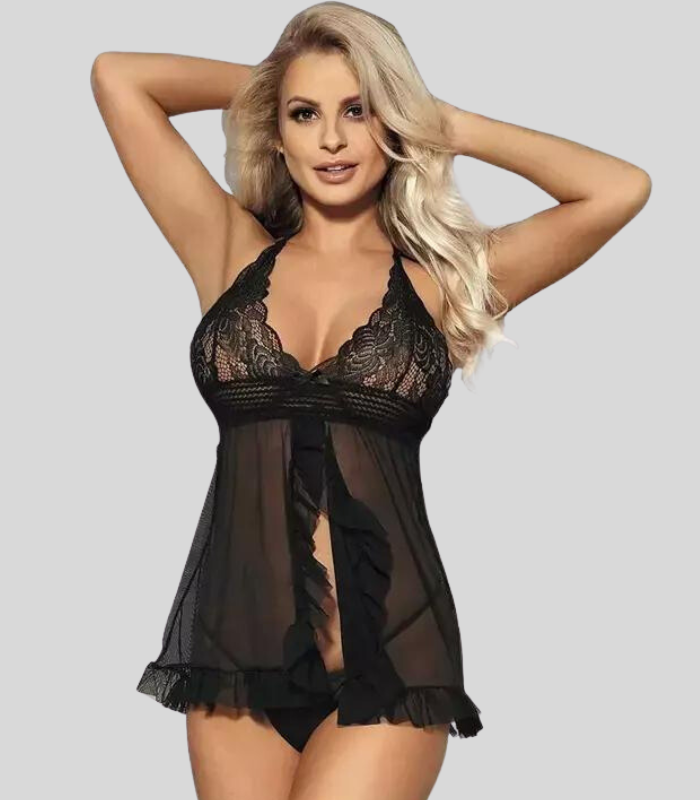 Seductive Lace Babydoll Mini Nightwear Dress - Pionie