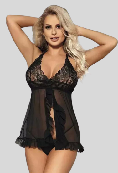 Seductive Lace Babydoll Mini Nightwear Dress - Pionie