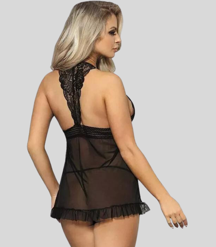 Seductive Lace Babydoll Mini Nightwear Dress - Pionie