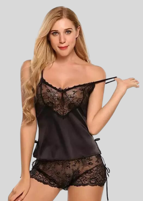 French Daina Black Babydoll Nightwear - Pionie