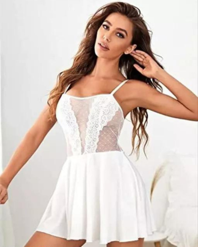 Pure Elegance White Lace Babydoll Nightwear - Pionie