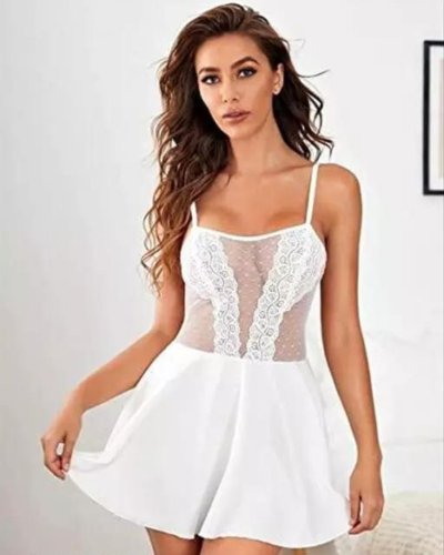 Pure Elegance White Lace Babydoll Nightwear - Pionie