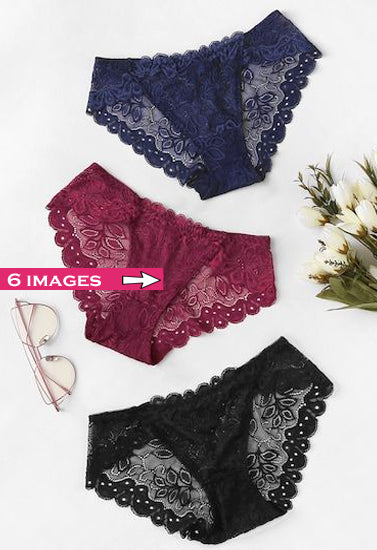 3 Pack Mixed See Through Lace Hipster Panties - Pionie