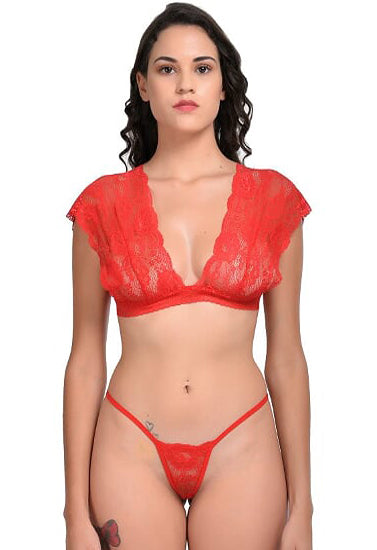 Very Sexy Red Lace Bra G-String Set - Pionie