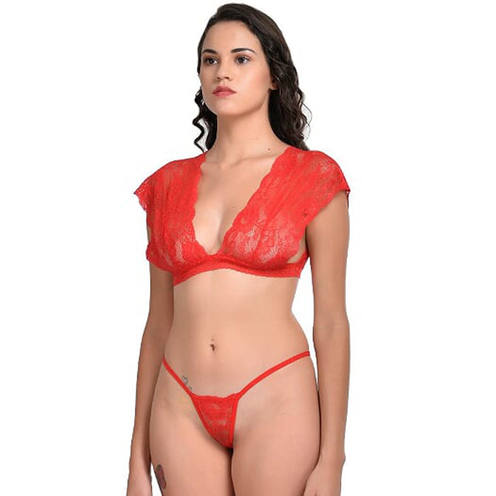 Very Sexy Red Lace Bra G-String Set - Pionie