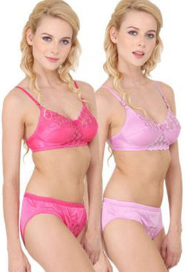 Women Pink Eye-Catcher Bra Panty Sets Pack Of 2 - Pionie