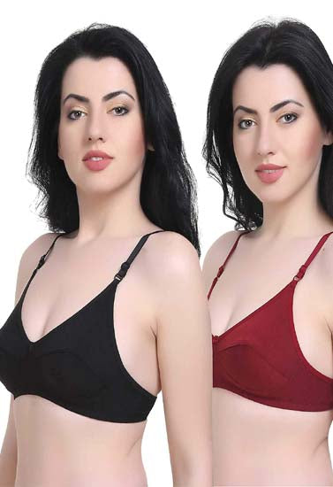 Women's T-Shirt Cotton Hosiery Black &amp; Red Bra ( Pack of 2)