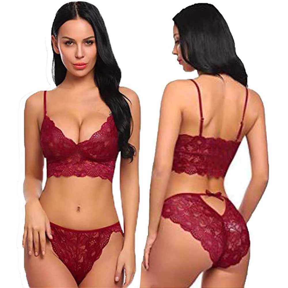 ♥Full Lacy Red Sexy Bra Set For Women's - Pionie