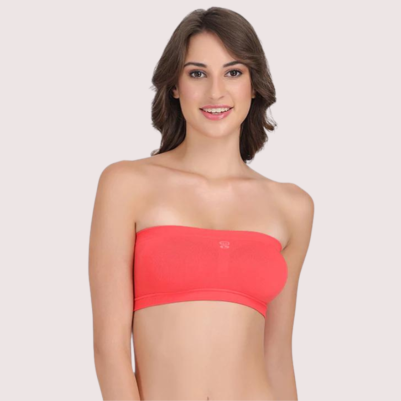 Sexy Coral Red Tube Bandeau Bra Top for Her - Pionie