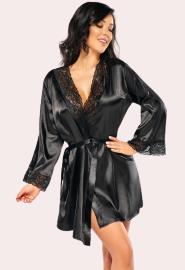 Sexy Black Silk Robe for Women, Perfect for Hot Nights - Pionie